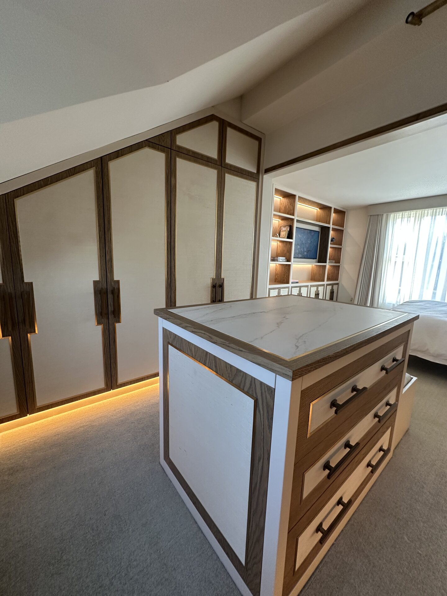 Bespoke master suite walk-in wardrobe and media unit Manchester — Hafferty Interiors